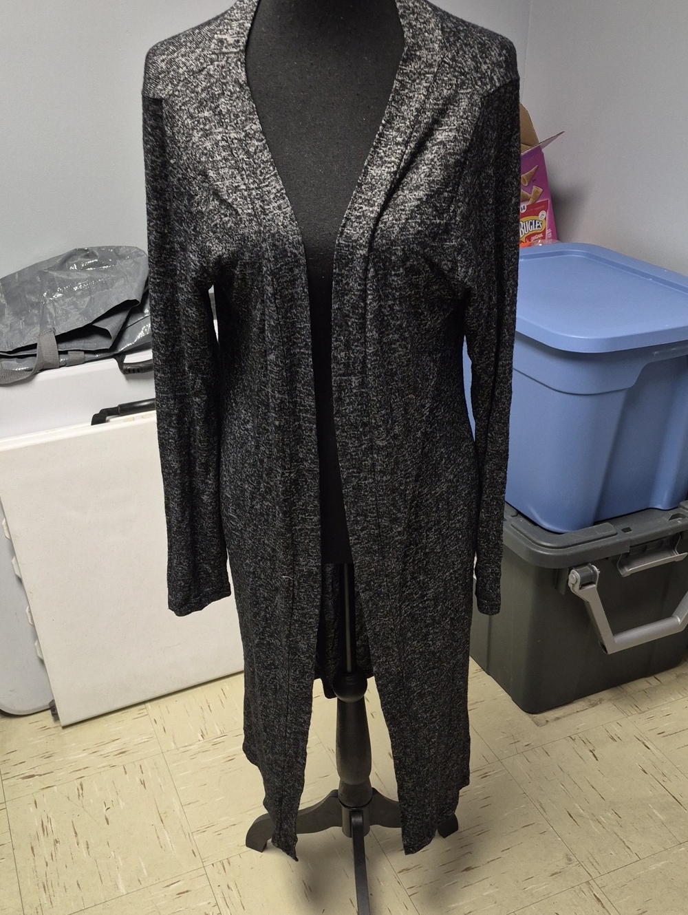 Open-Front Long Women’s Cardigan Sweater - Black Heather